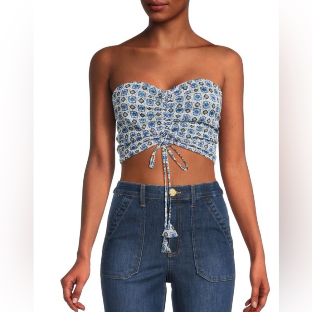 MISA LA Thera Geometric Ruched Crop Top